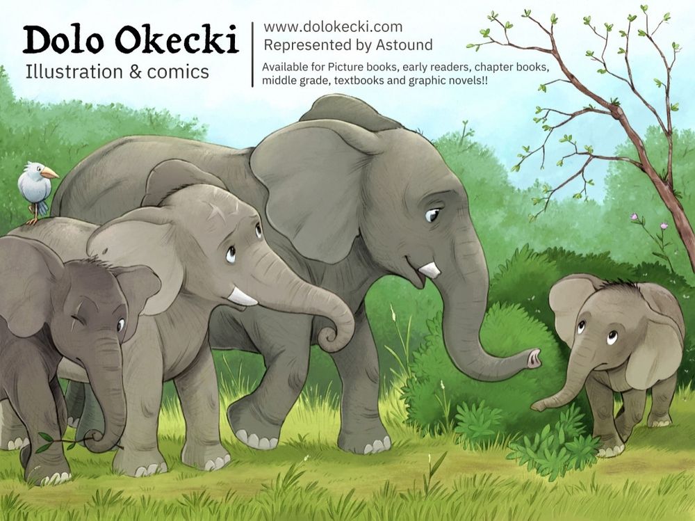 3 elephants welcoming an orphan. Based on "elephant  crackup" article from the New York times.