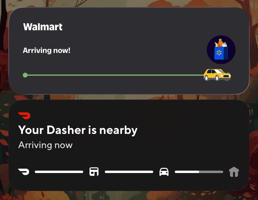 Screenshot showing a Walmart order and door dash order arriving at the same time 