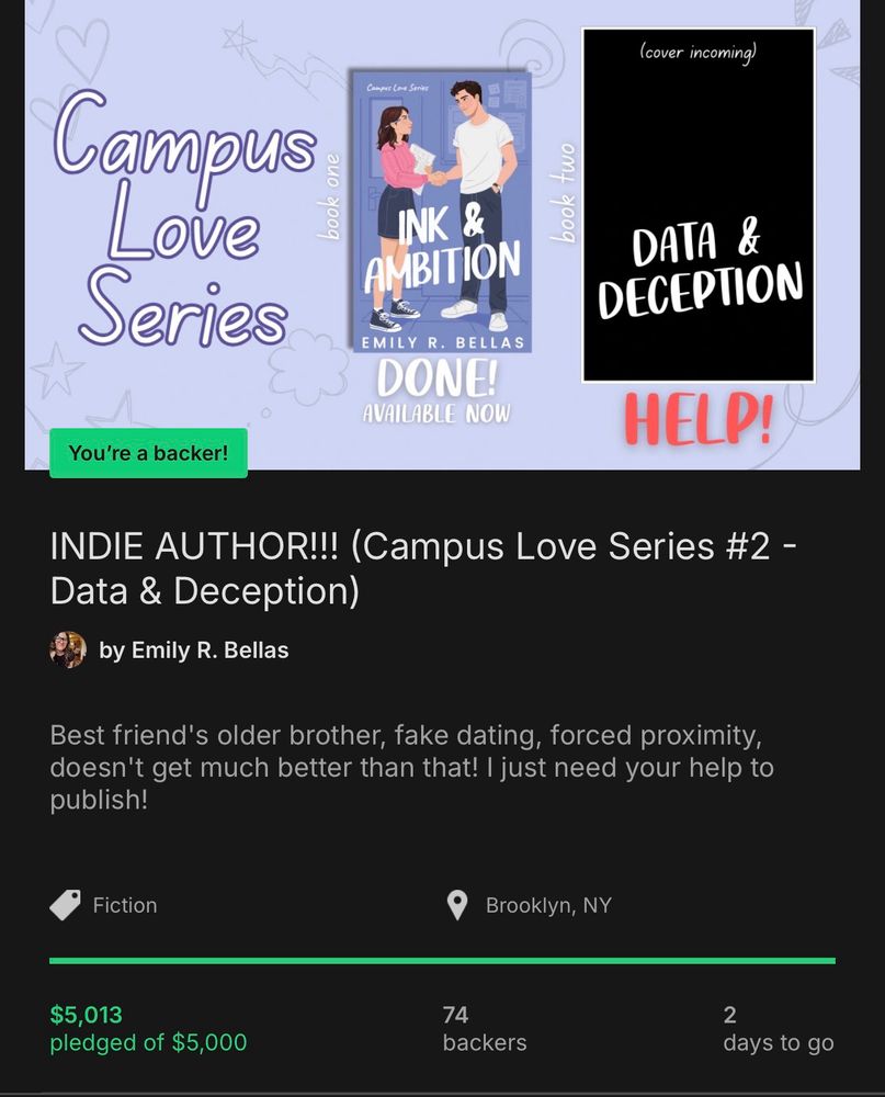 Screenshot of a kickstarter for a book that is fully funded!!!!!