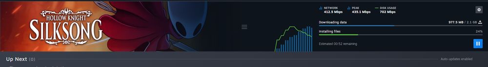 Steam screenshot where Silksong is downloading