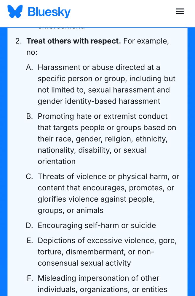 Bluesky rule 2 Treat others with respect.