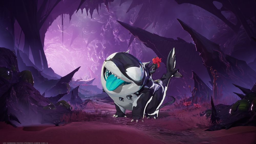 Jeff the land shark-a shark with four feet wearing the symbiote costume which makes him black and white and has a blue tongue similar to Venom from Spiderman. He has a red plushie on his dorsal fin.