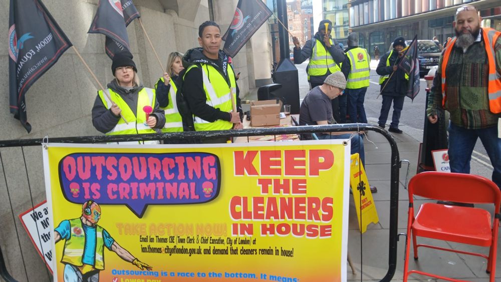 The Old Bailey cleaners, with banners and vuvuselas, defending workers rights and challenging unjust contract transfer 