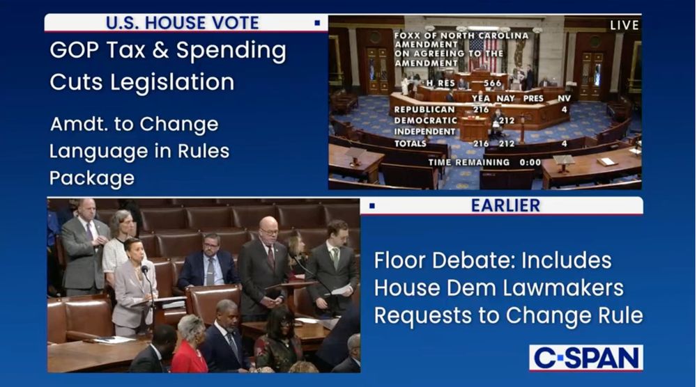 Screenshot taken at 6:24 pm showing the progress of a "5 minute vote" in the US House of Representatives. The vote began at 2:08 pm and gained a majority 2 hours later, but is still not being gaveled out
