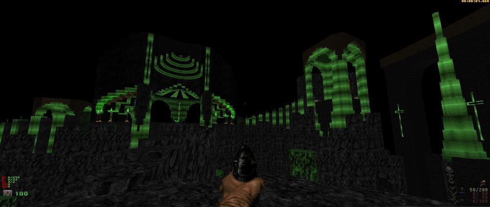 Screenshot of MAP20 of Necromantic Thirst running in Zandronum at 21:9 resolution