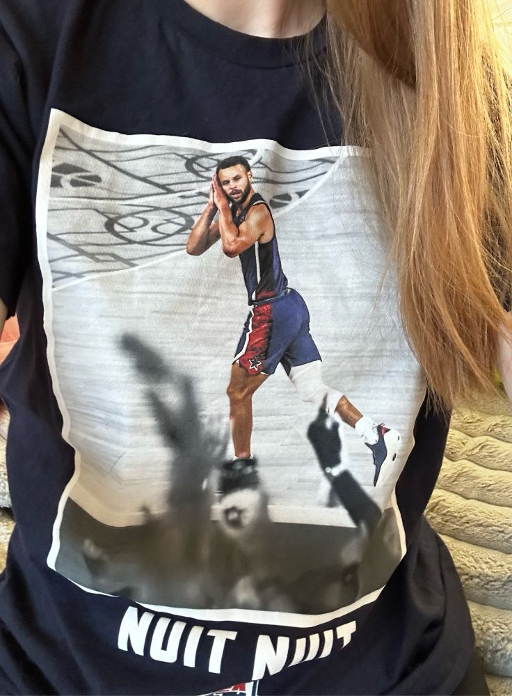 Steph Curry nuit nuit shirt with picture from 2024 Olympics