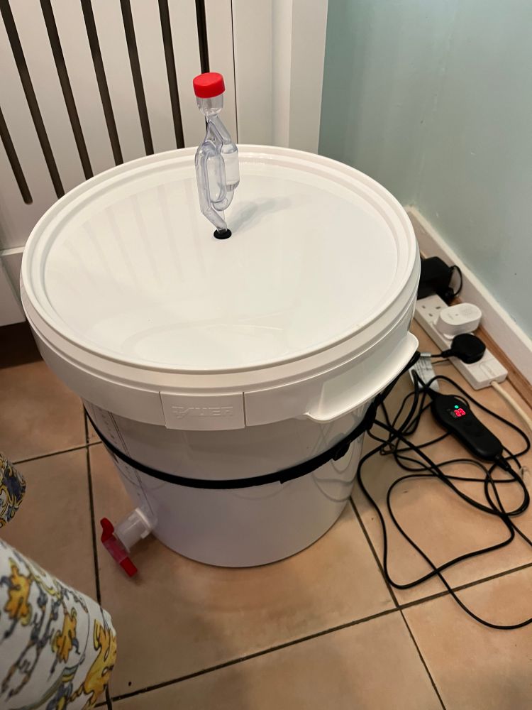 A homebrew barrel with a temperature probe.