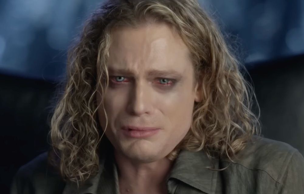A screenshot of Lestat de Lioncourt from the Interview with the Vampire season three teaser. He has an upset expression on his face as his eyes well with bloody tears.