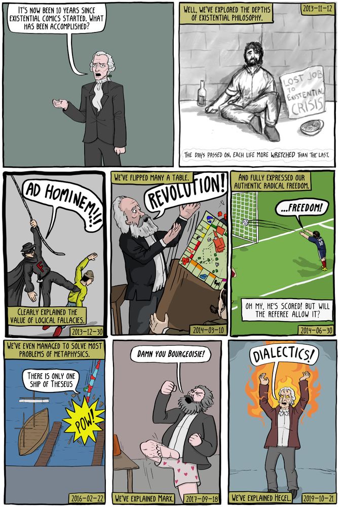 A comic looking back at ten years of Existential Comics. Finally making the Kant/Can't (The name of the philosopher and the short form of cannot)-joke.