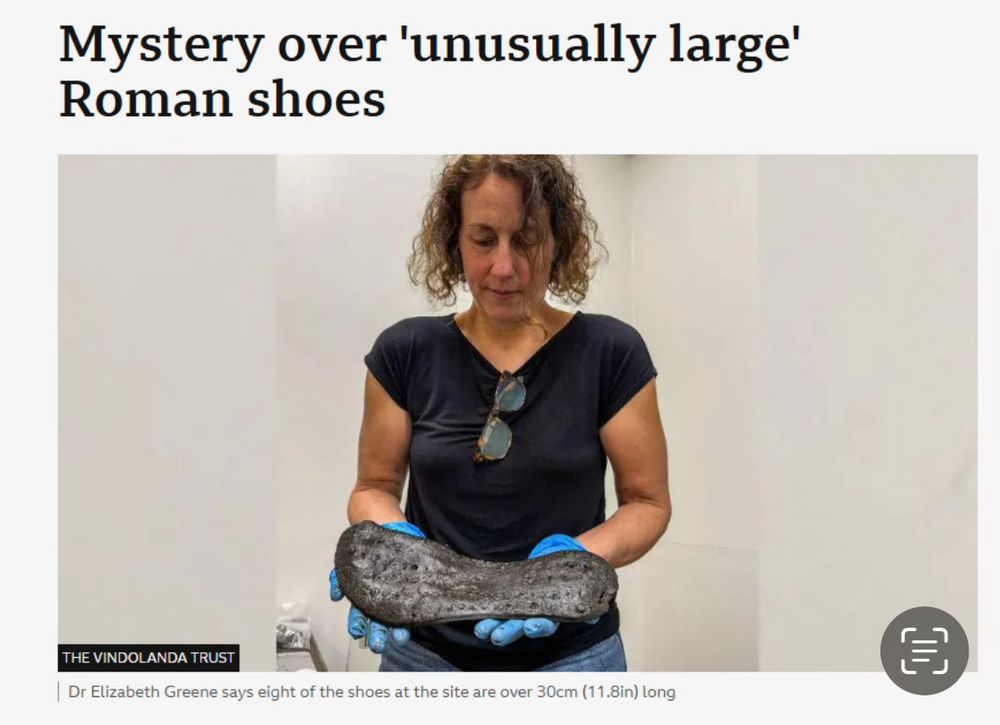 A screen grab of a news story about the discovery of ‘unusually large’ Roman shoes.