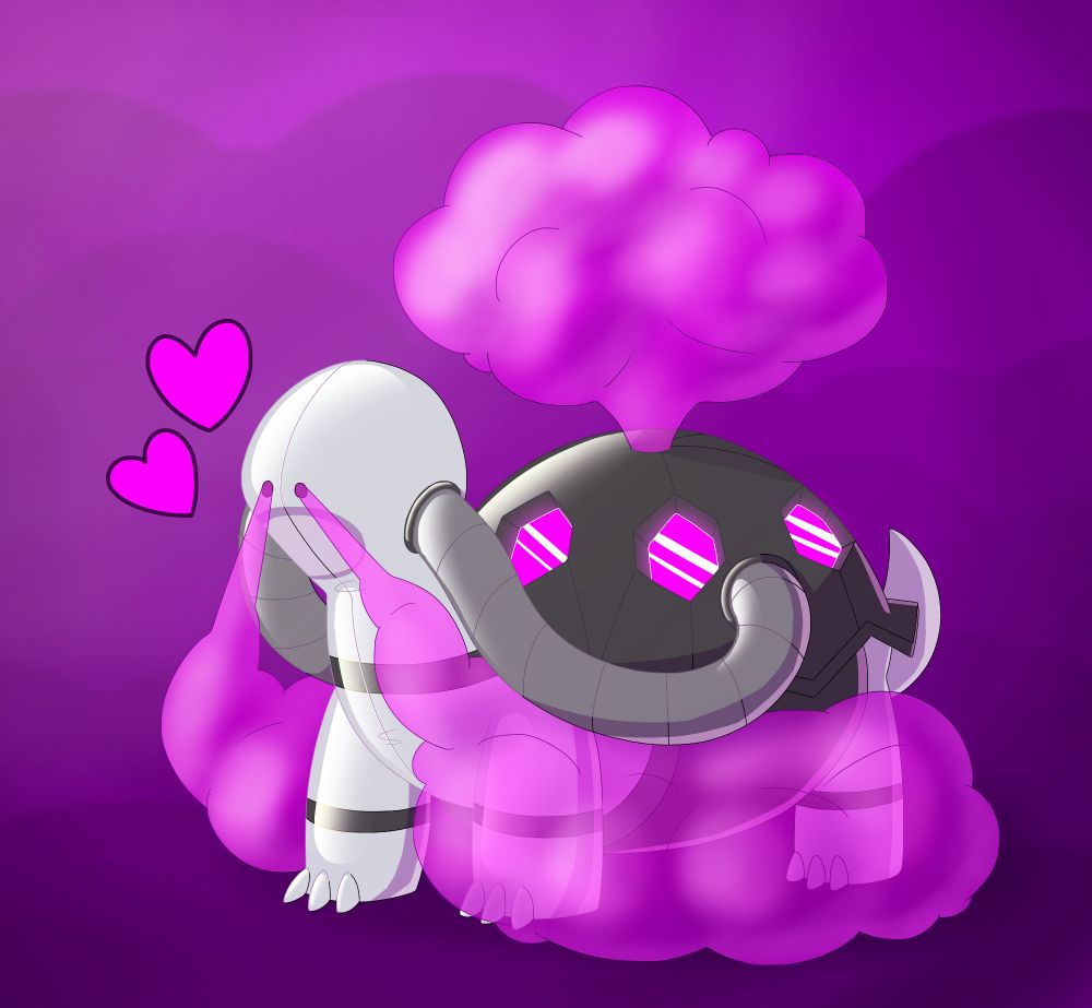 A faceless Torkoal drone exhaling a sweet smelling pink gas being sent in from tubes connected to it's rubber shell!