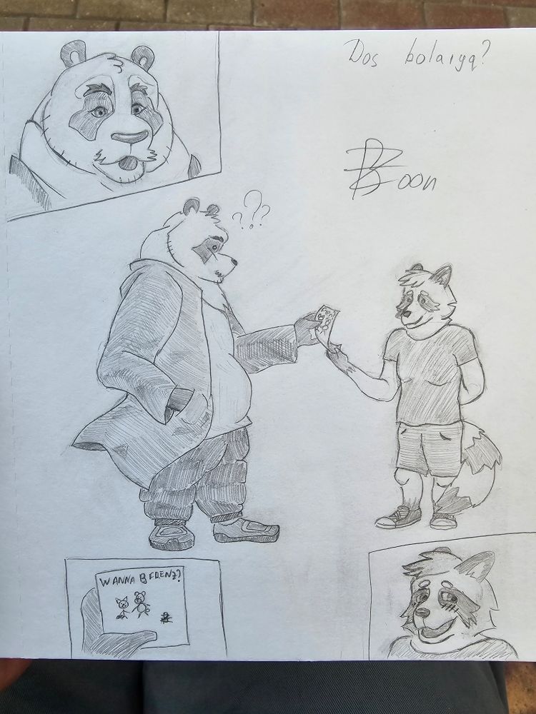 Zoon sharing his drawing with Ayu