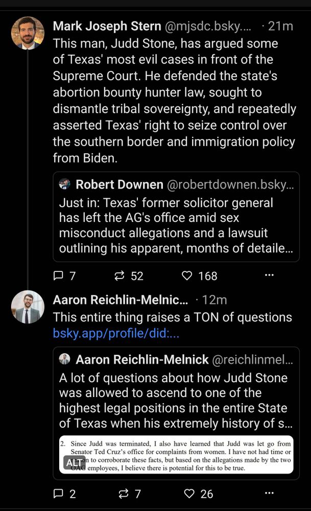 Asked: "... A lot of questions about how Judd Stone was allowed to ascend to one of the highest legal positions in the state"
Answered: "... has argued some of Texas' most evil cases in front of the Supreme Court"
