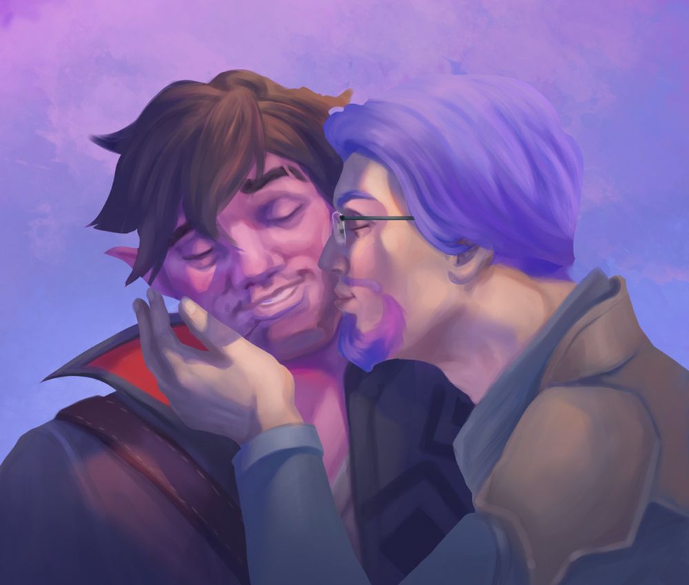 Art rendering of characters from the video game Palia. The Majiri miner Hodari and my OC Djamin. 
*art by Dona Vajgand