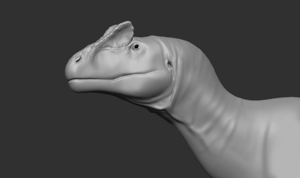 Screenshot of a work in progress Allosaurus fragilis head sculpt.