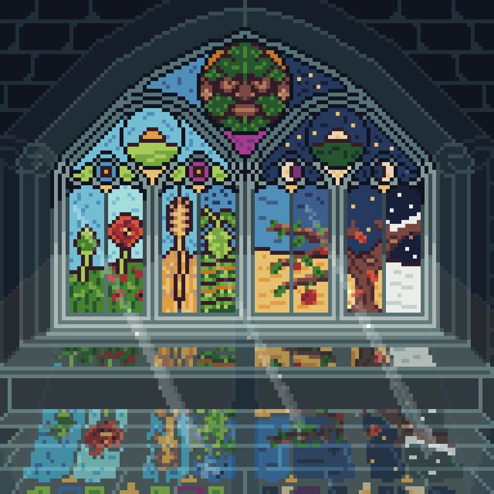 pixel art stained glass window