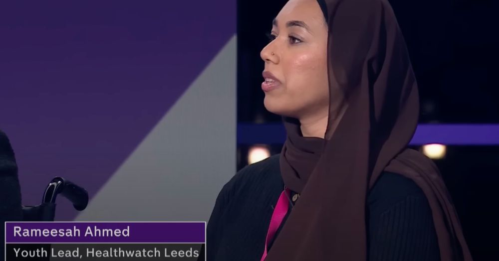 Rameesah speaking on tv.