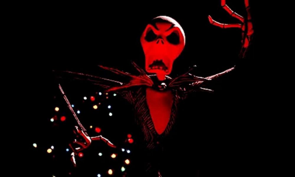 jack skellington from the nightmare before christmas is lit up red