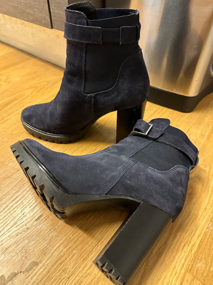 A close up of blue navy booties