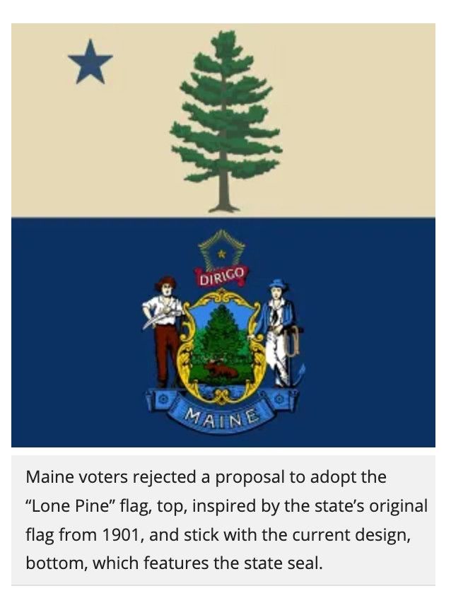 1901 over current Maine State Flags. 
