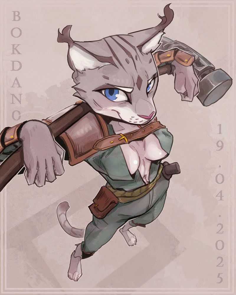 Certain Skyrim cat with the warhammer. She is quite confident isn't she? #art #furry