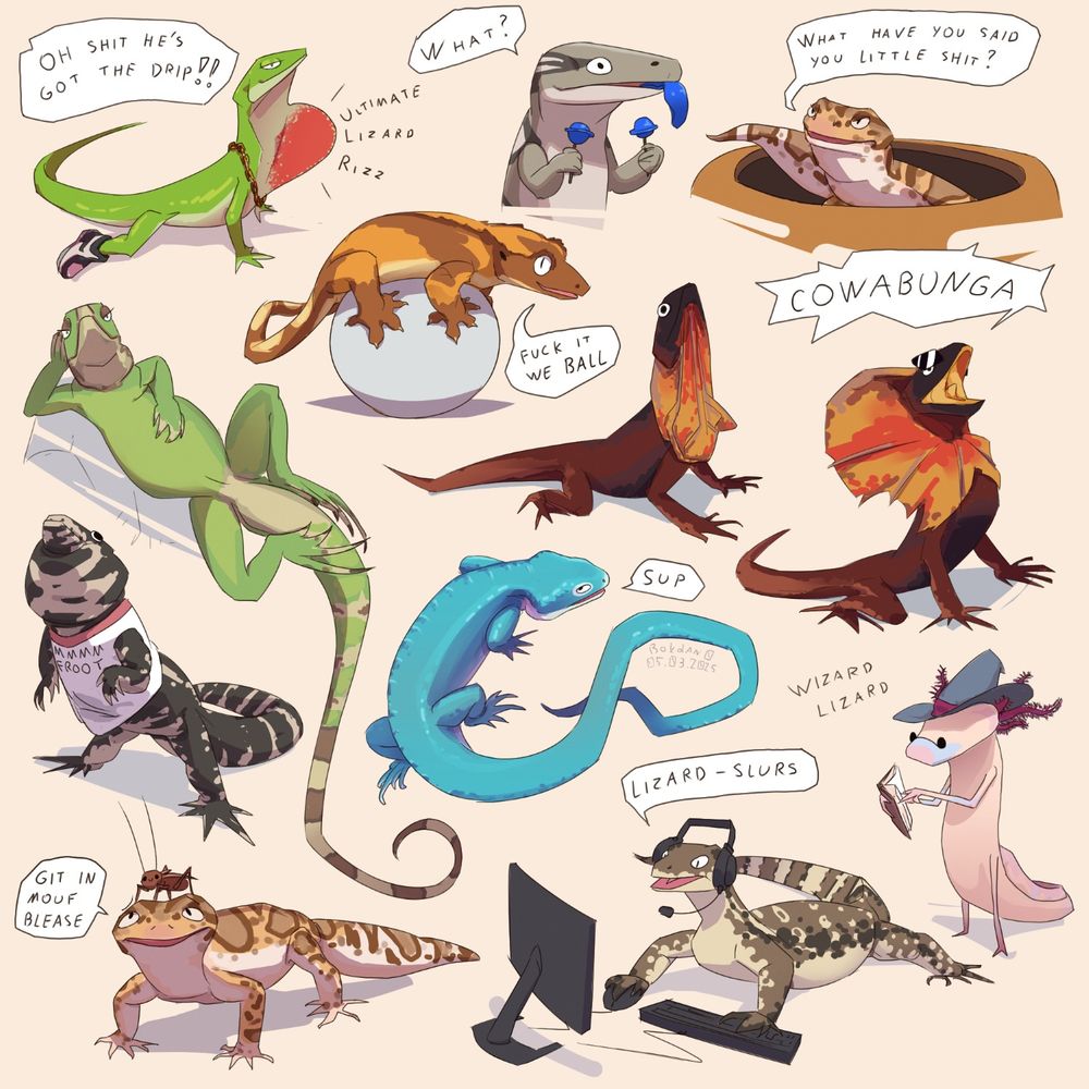 page full of silly lizards saying random stuff
#art #reptiles 🐡