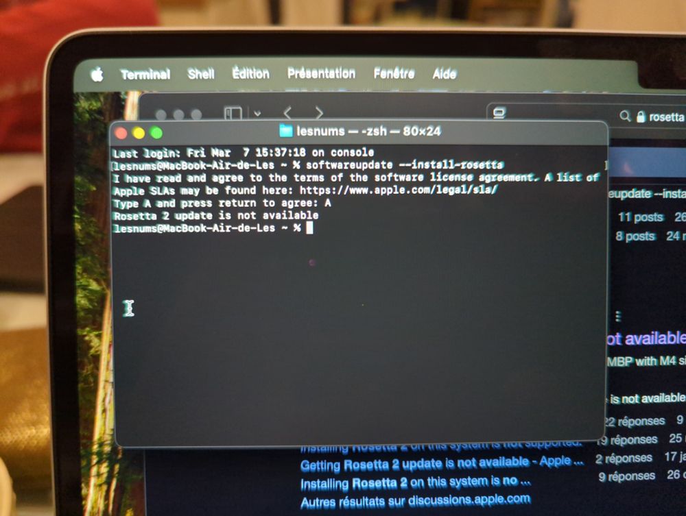 Message d'erreur à l'installation de Rosetta via le terminal