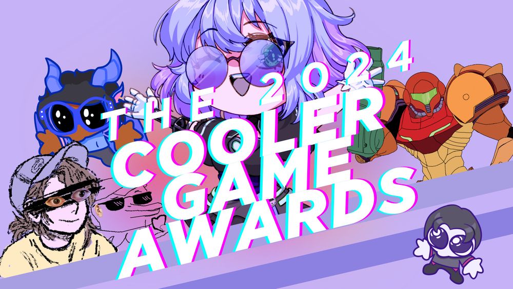 A graphic I made with the text The 2024 Cooler Game Awards, depicting myself and my friends