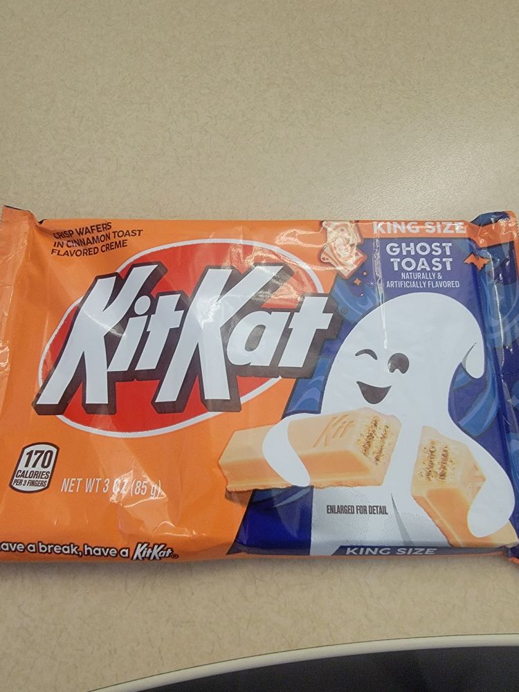 Picture of a new brand of Kit Kat candy labeled Ghost Toast.