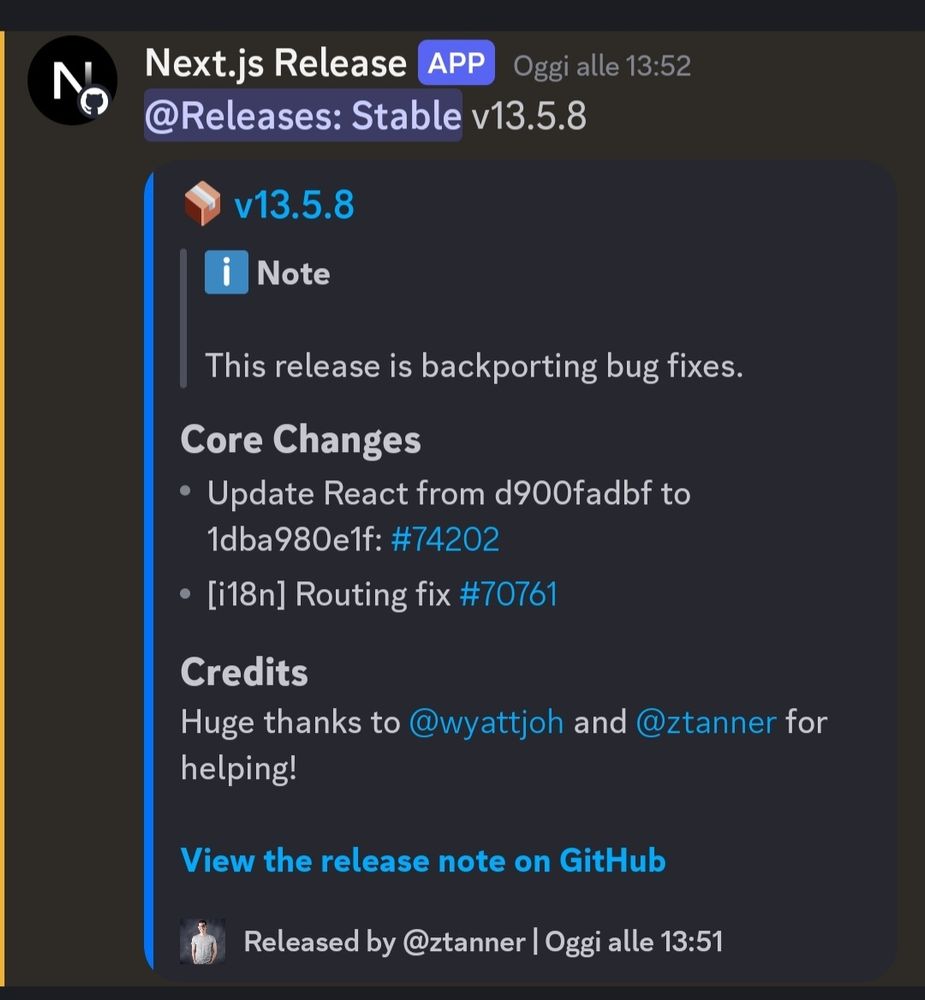 Photo showing a new release for Next.js 13 today