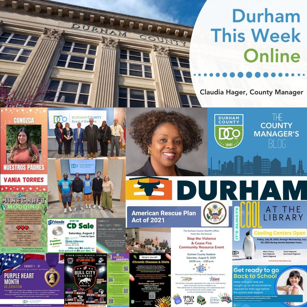 Collage of images from the latest edition of Durham This Week Online, the newsletter from the office of Durham County Manager Claudia Hager.