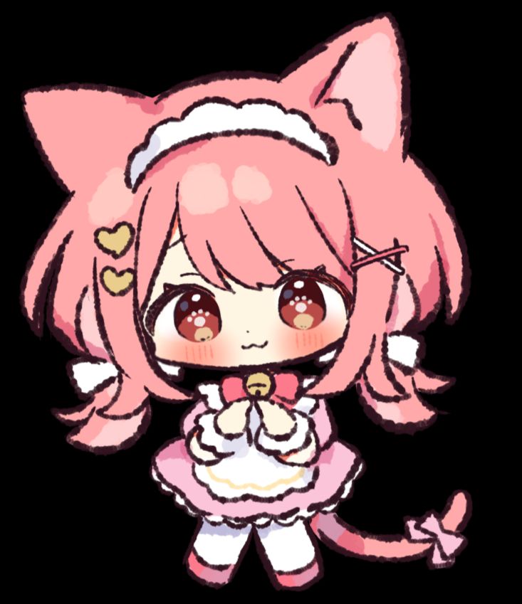 chibi art of my vtuber, a pink catgirl, in a cute maid outfit