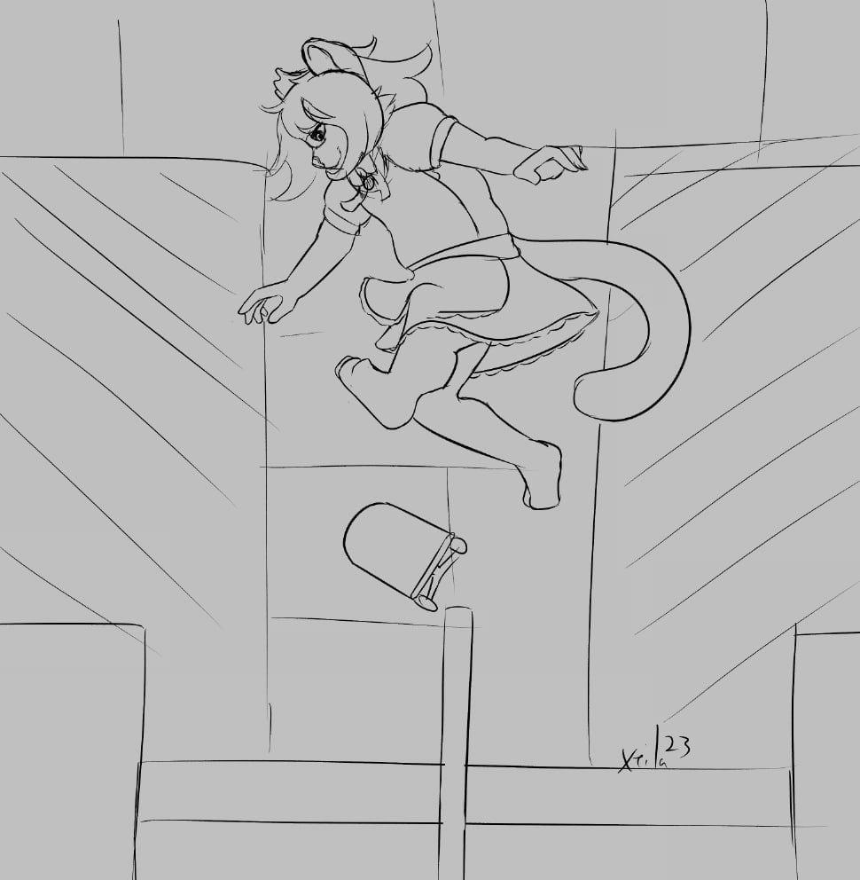 Snow leopard in a maid outfit doing sick skateboard tricks