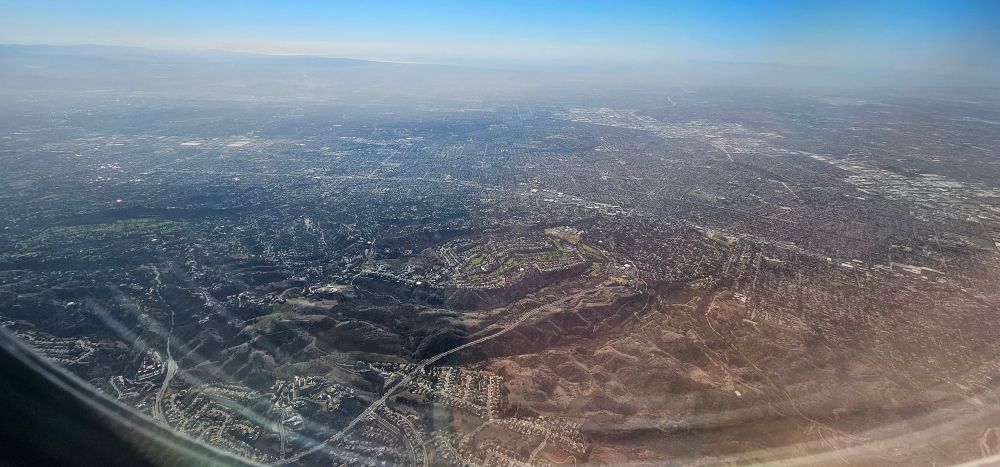 A view from the sky of the Los Angeles skyline near LAX airport