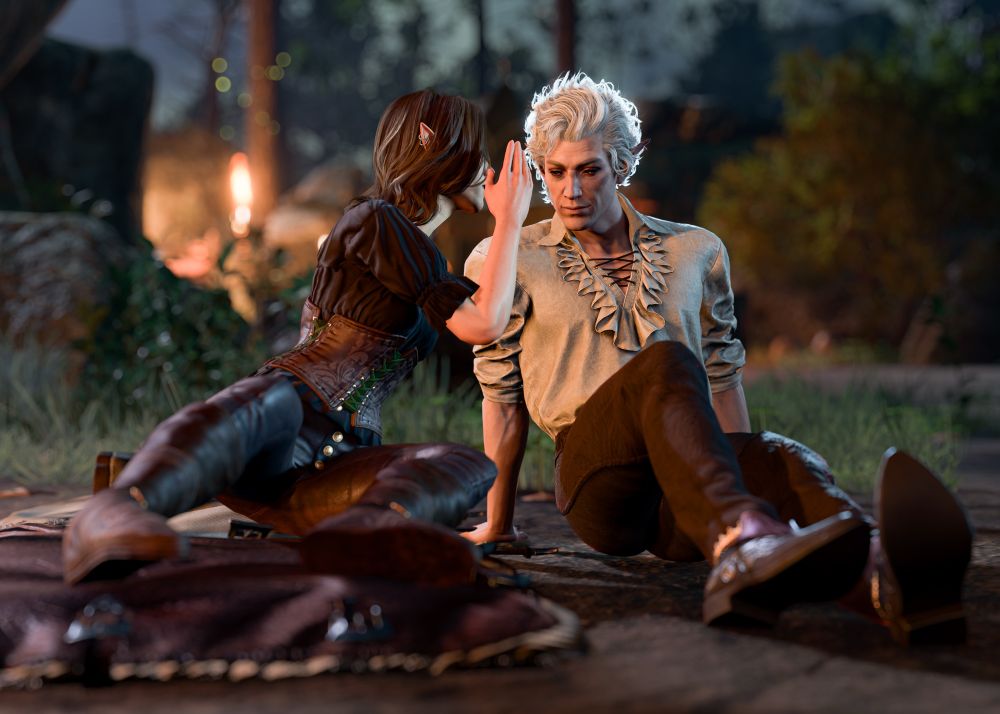 Andromeda whispering into Astarion’s ear