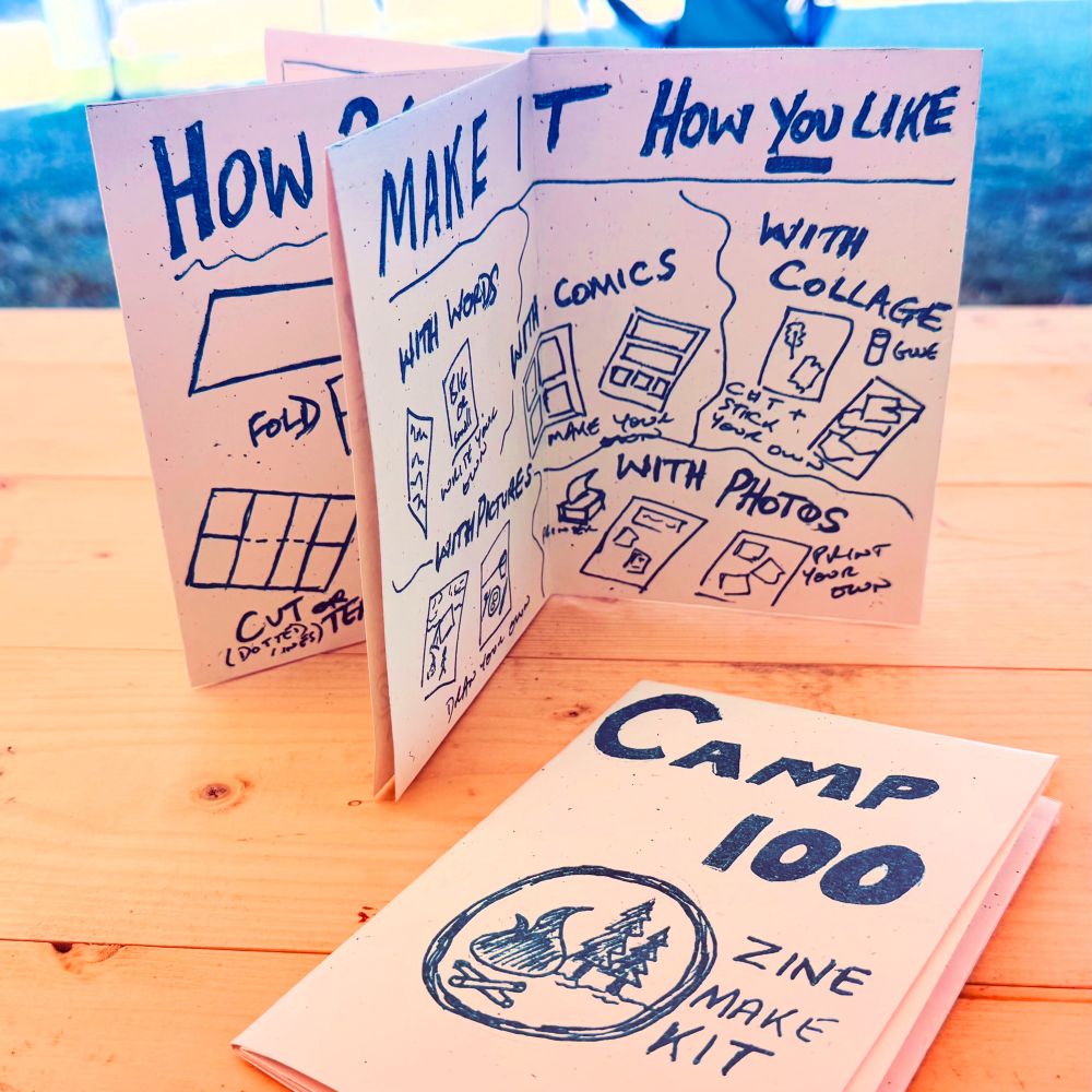 Zine Make Kit booklets in table - showing the contents and how to make and write a zine