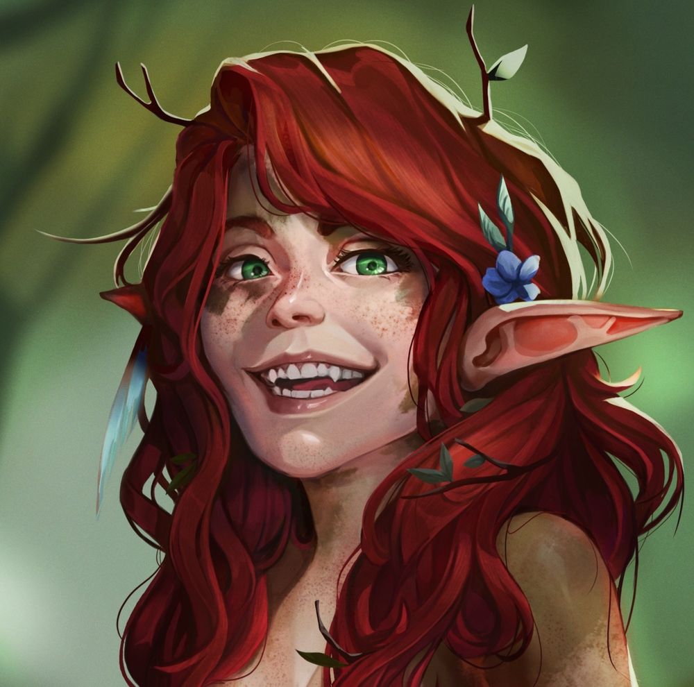 Close up of the Halfling woman with red hair.