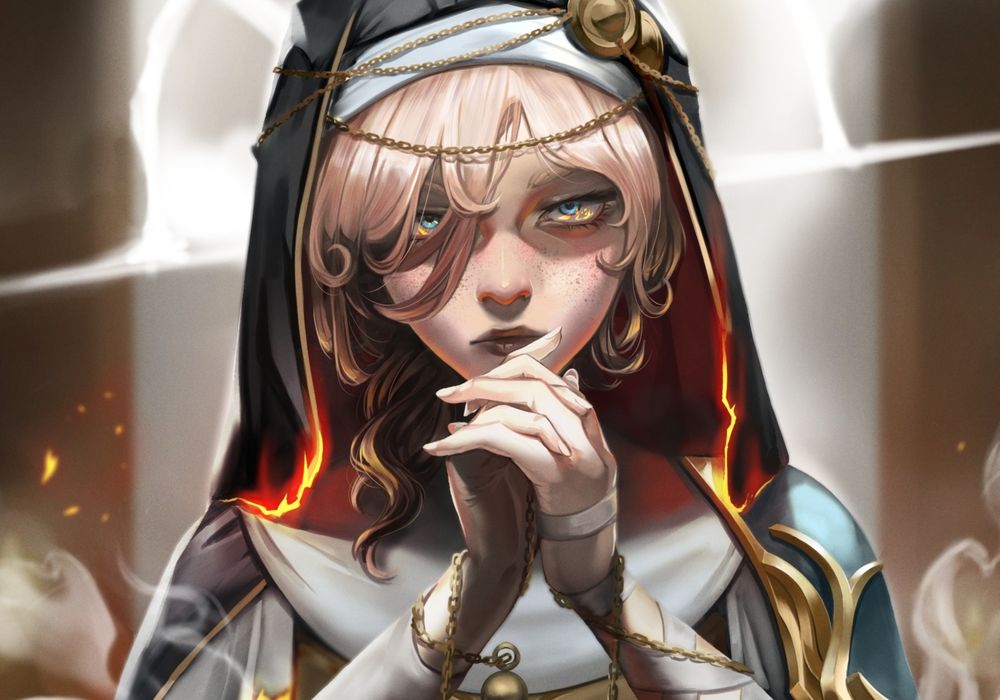 Close up showing hair, face and hands details.