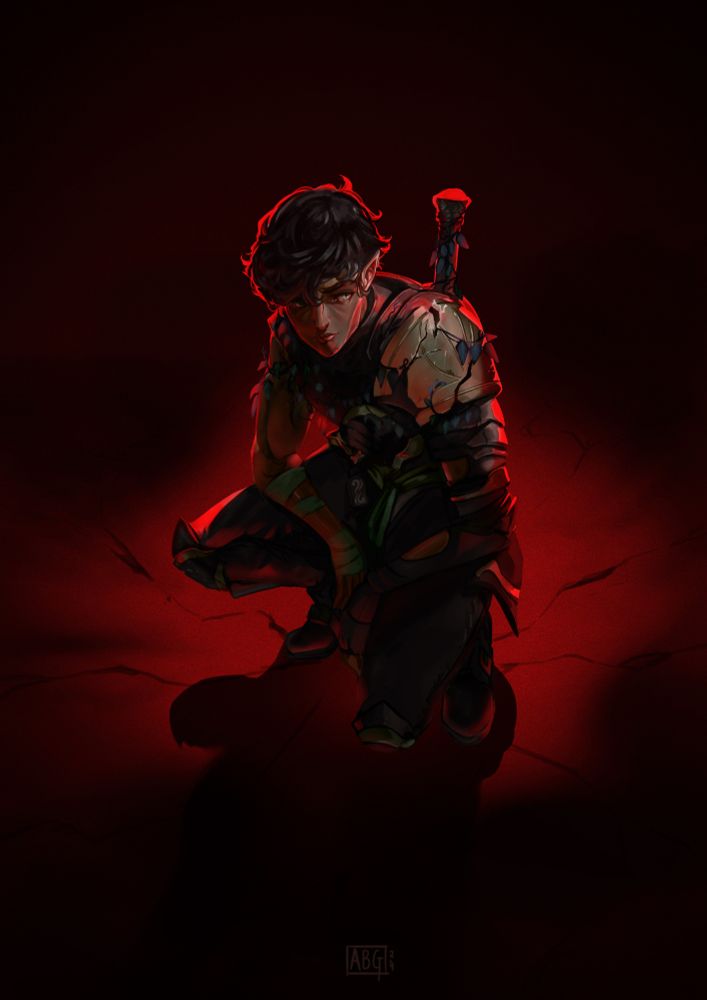 Orym
Digital Art of Orym, a character from Critical Role C3. He's a halfling and has mid length hair. He is enshrouded by a bright red light and is on his haunches in a solitary abyss. His expression shows determination but also a bit of concern.
