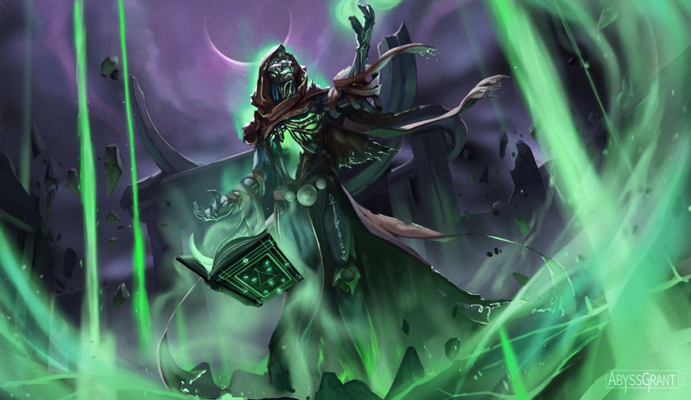 Kytas, Ascended God
Commission
A powerful, skeleton-like necromancer wields green energy bursting through the ground. He stands in an ancient ruin and behind him is an eclipse.
