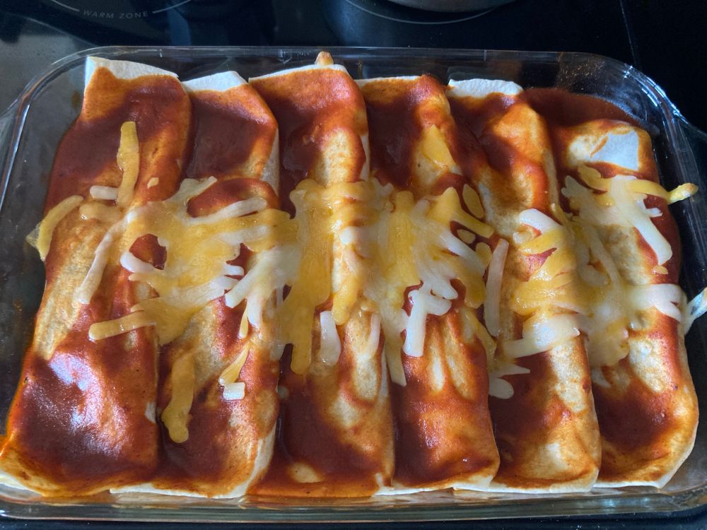 Glass pan of enchiladas 