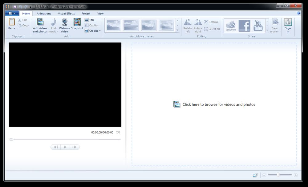 Windows Live Movie Maker 2011 running on Windows 7.