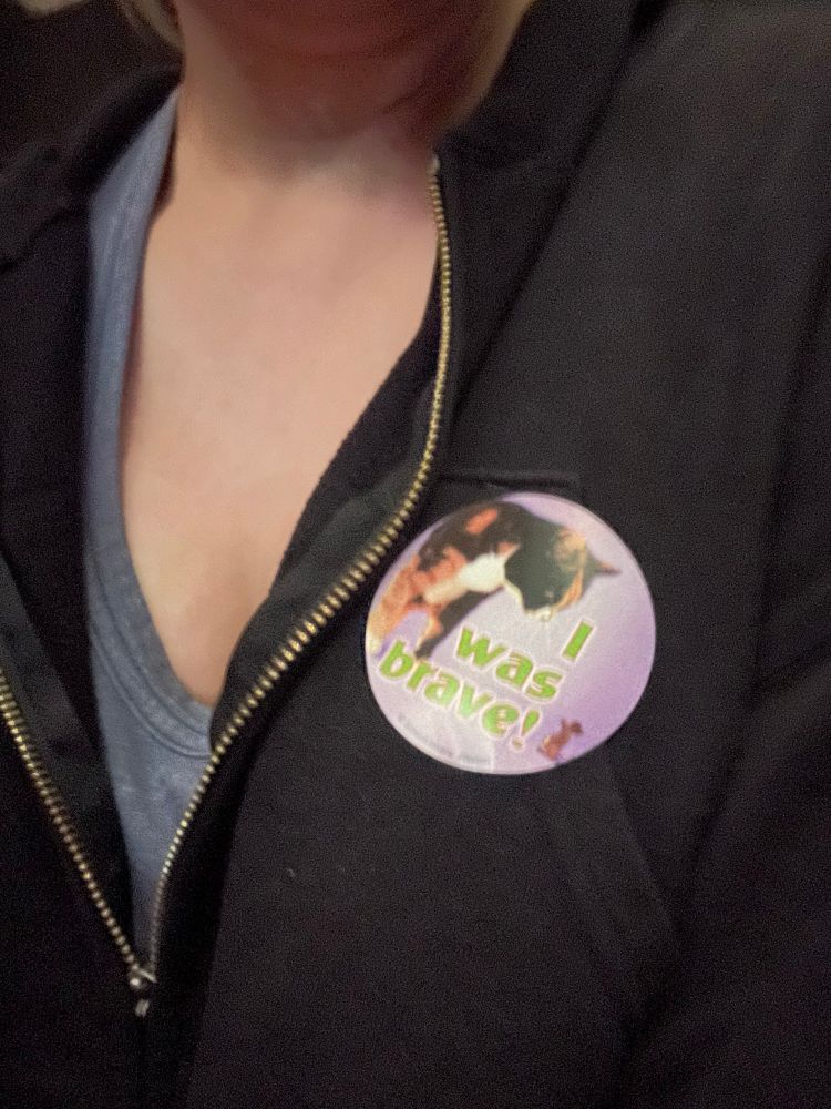 Cat sticker that says “I was brave” 