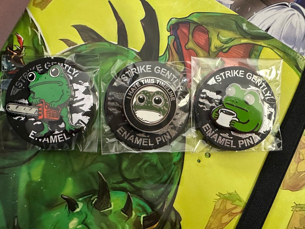 3 frog pins from Strike Gently Co.