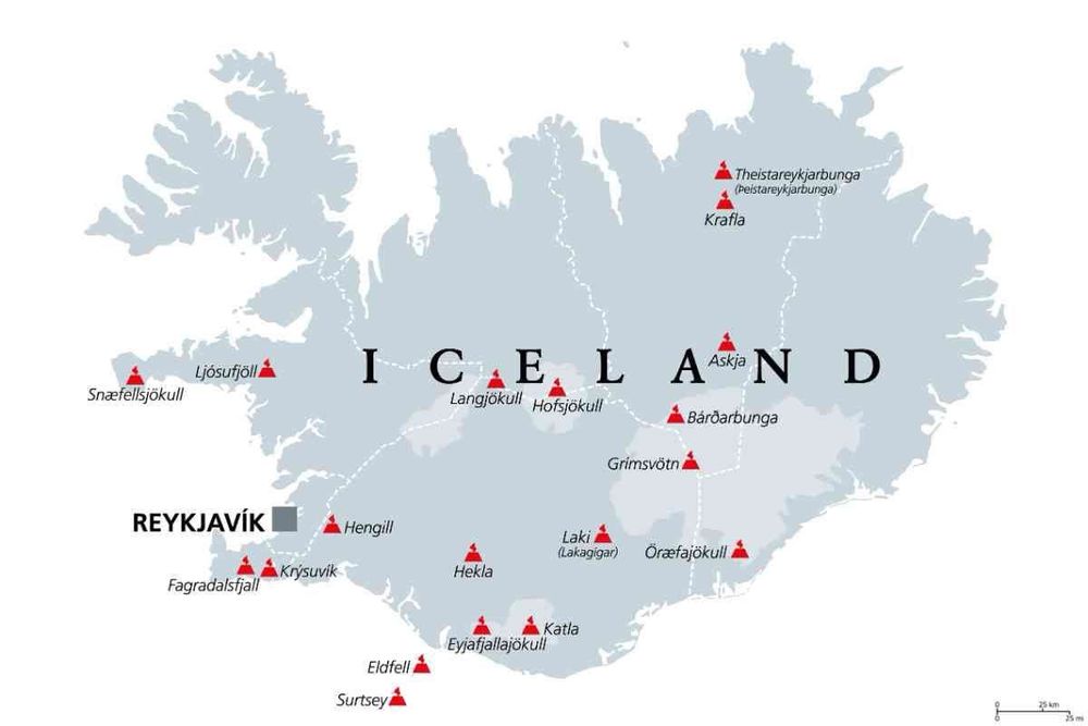Simple map of "popular" Iceland volcanoes 