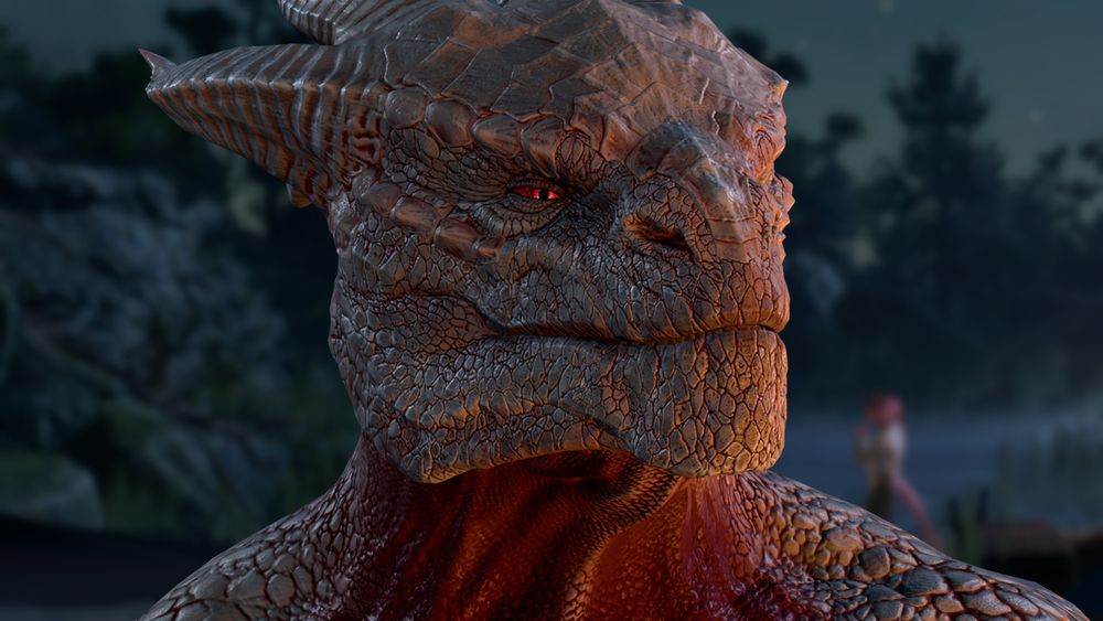 Winter, a white dragonborn, the dark urge