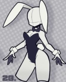 bodysuit de coelho preto, aquele de meninas de anime estilo playboy, vestido em um bonequinho branco sem face