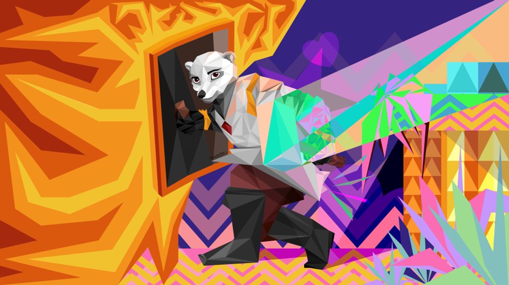 An anthropomorphic character from Netrunner, Paladin Poemu, holding a shield against fire to protect a digital wonderland.