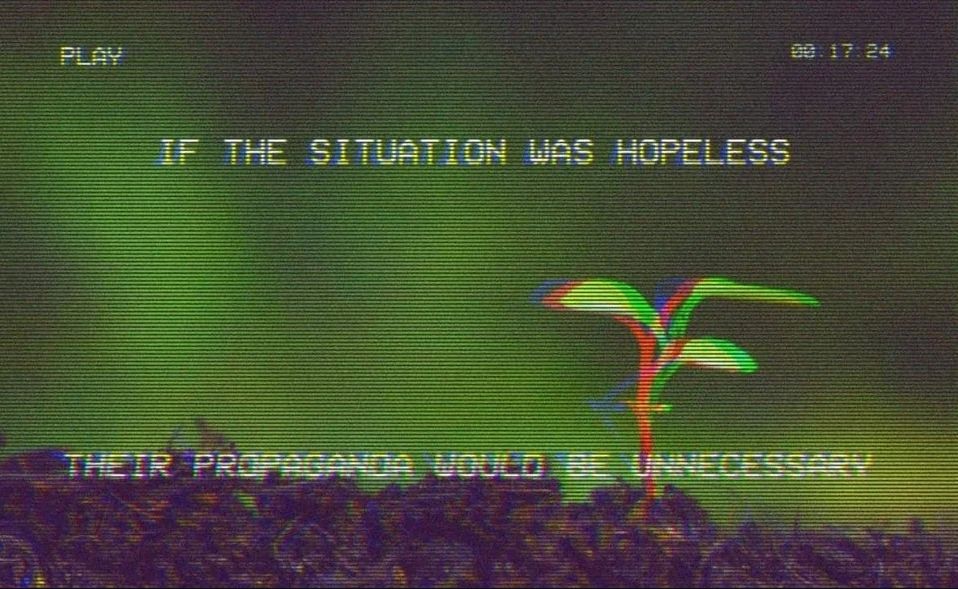 IF THE SITUATION WAS HOPELESS THEIR PROPAGANDA WOULD BE UNNECESSARY
The image is of small green shoot of a plant