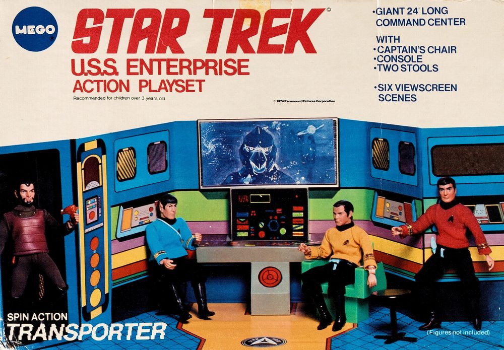 Front of the box for the playset that you see the toy version of the Enterprise Bridge with some amigo star Trek action figures in it and of course action figures sold separately 
